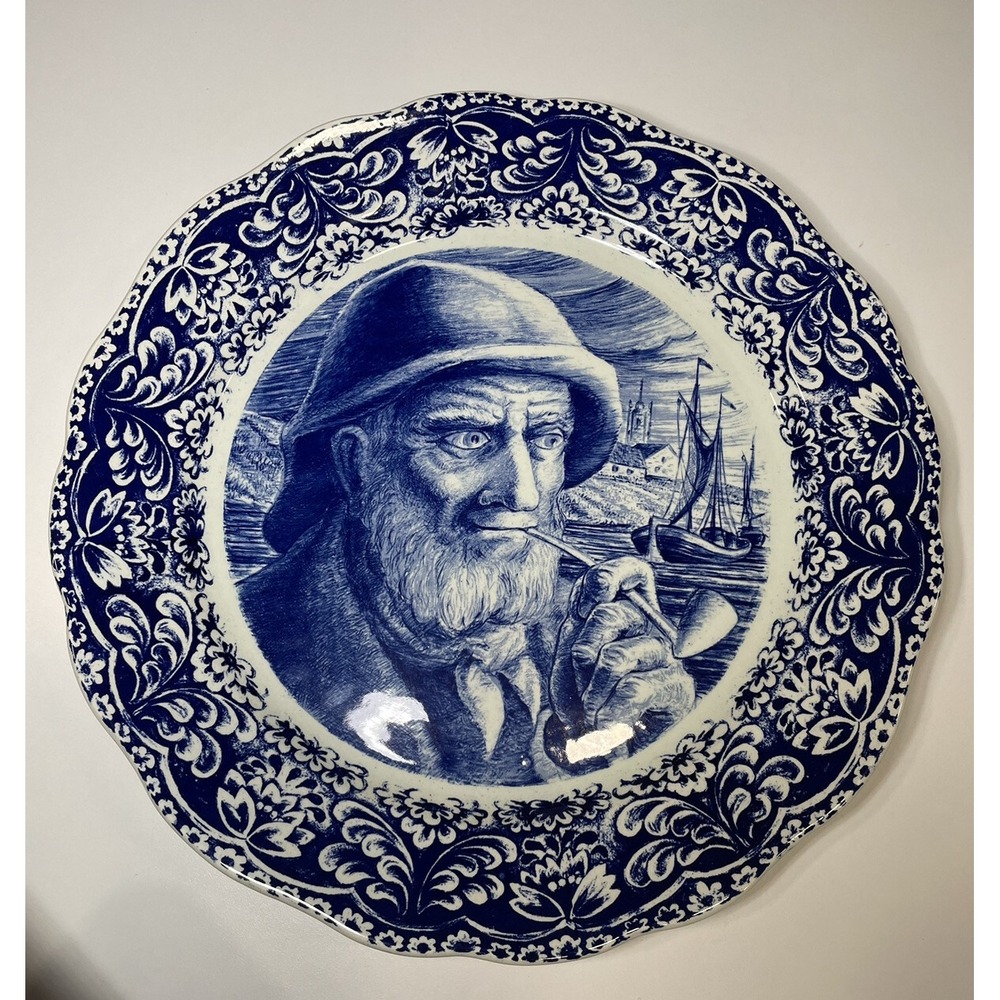 Vtg.La Louviere Boch Delft Blue LG Plate 13,5" Sea Captain Wall Hanging Belgium